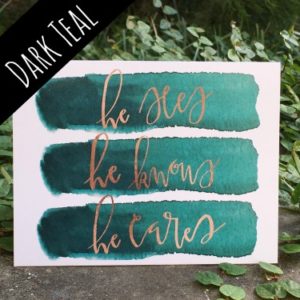 Dark Teal "He Sees, He Knows, He Cares" Card | Wheat & Honey Co | Christine M Chappell | Clean Home, Messy Heart