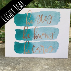 Light Teal "He Sees, He Knows, He Cares" Card | Wheat & Honey Co. | Christine M. Chappell | Clean Home, Messy Heart